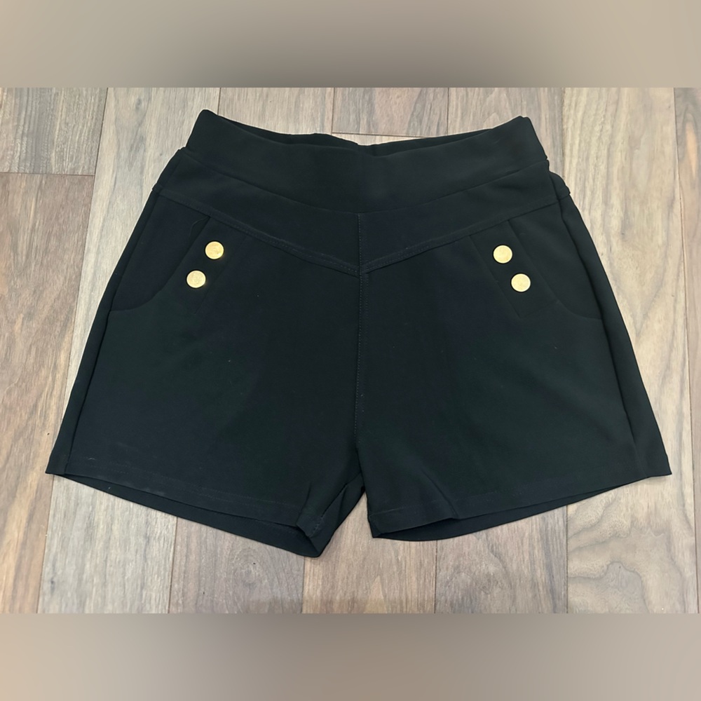 High Waist Black Shorts with Gold Buttons